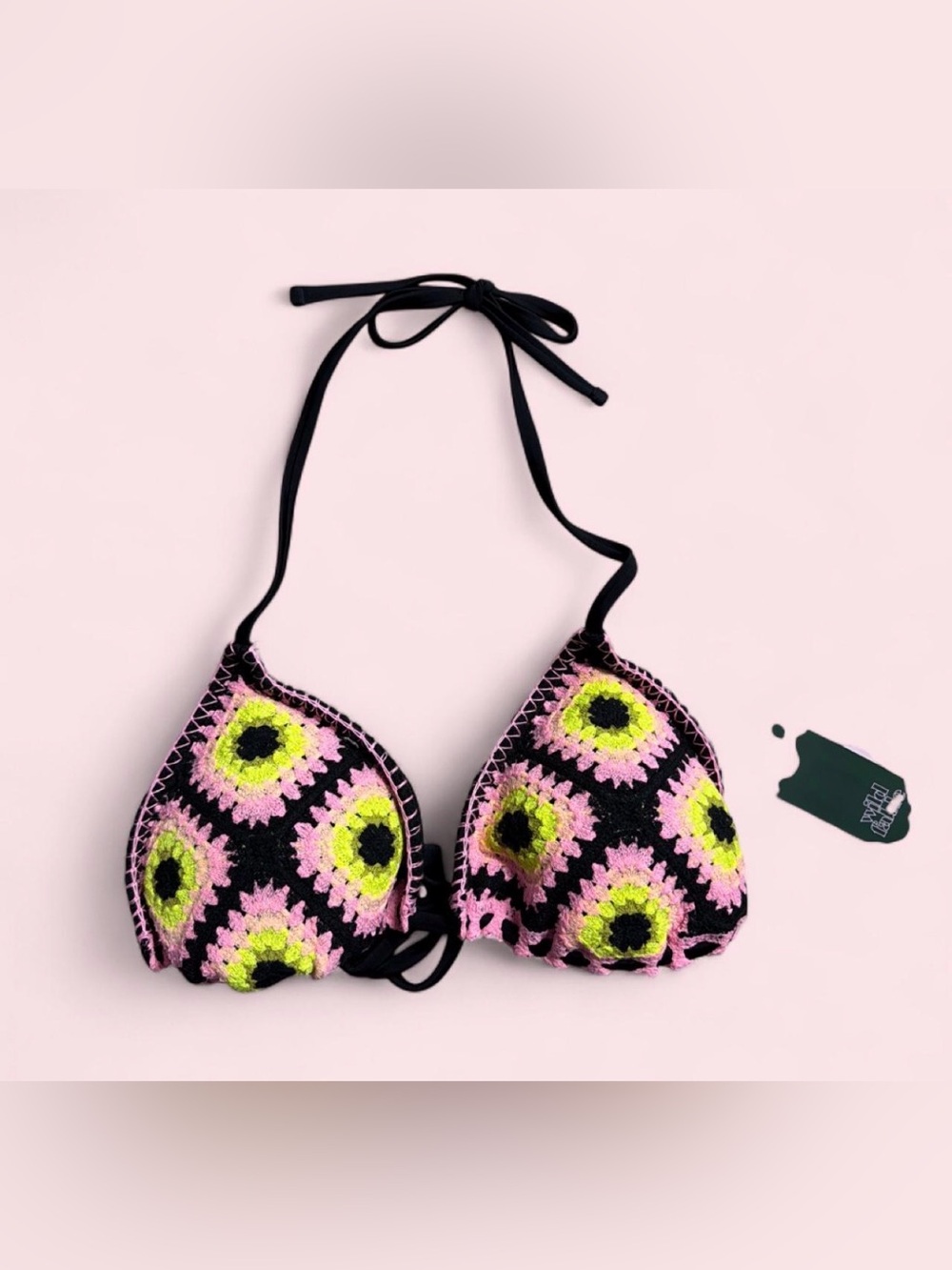 wild fable Crochet Triangle Bikini Top - Pink & Neon Yellow